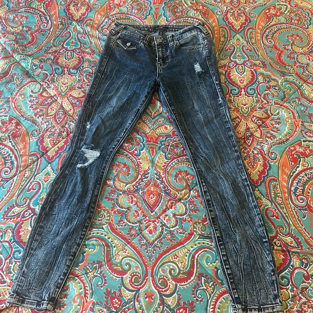 True Religion Halle Mid Rise Super Skinny Distressed Jean